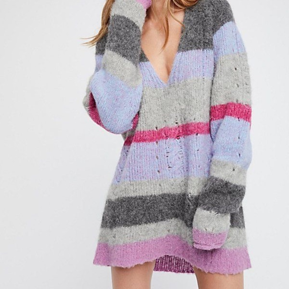 Free People | multicolor striped wool blend Unicorn Sweater Large - Picture 2 of 6